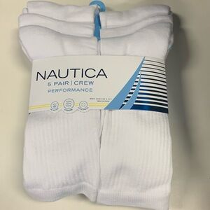 Nautica Crew Performance Socks Men's 5 Pair 6-12.5 NEW White Cushioned